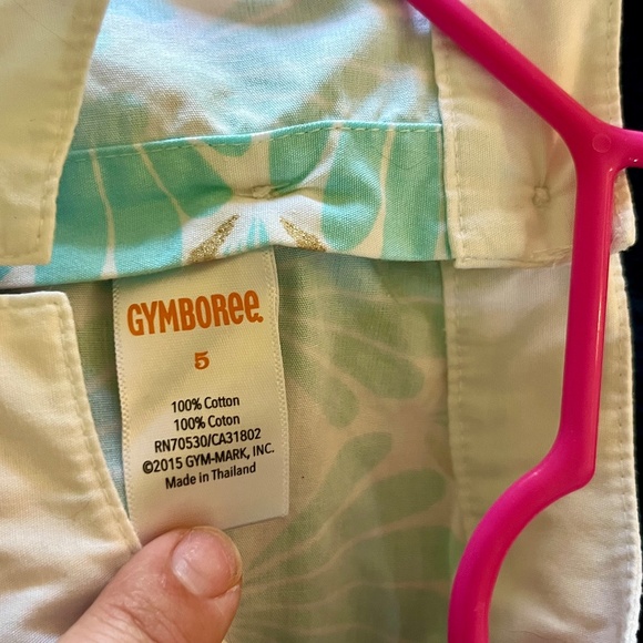 Gymboree Girls Teal Sea Shell Gold Glitter Accents Unlined Dress White Trim Sz 5 - Picture 4 of 6